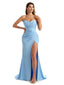 Sexy Side Split Sweetheart Mermaid Long Satin Chic Formal Maid of Honor Dresses