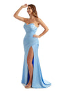 Sexy Side Split Sweetheart Mermaid Long Satin Chic Formal Maid of Honor Dresses