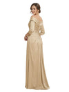 Elegant V-Neck Off Shoulder Ruched Satin Mermaid Mother Of The Bride Dresses With Sleeve