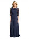 Stylish Lace Half Sleeves Chiffon A-Line Mother Of The Bride and Groom Dresses