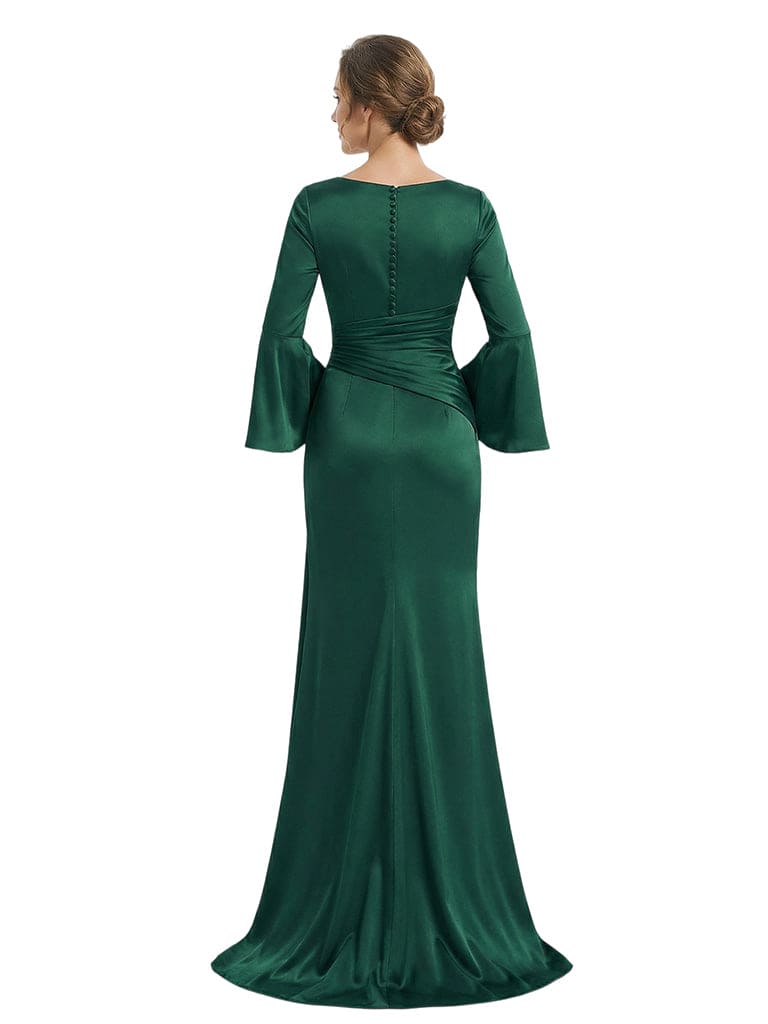 Elegant V-Neck Long Sleeves Side Slit Mermaid Mother Of The Bride Dresses