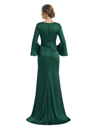 Elegant V-Neck Long Sleeves Side Slit Mermaid Mother Of The Bride Dresses