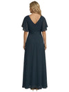 Elegant V-Neck Side Slit Flutter Sleeves Chiffon A-Line Mother of The Bride Dresses