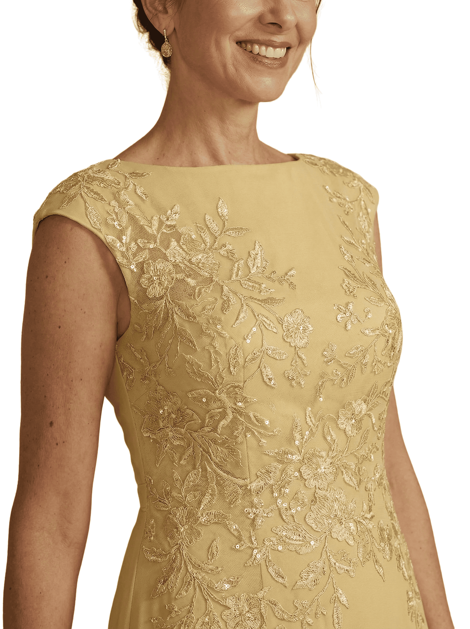 Chicsew Boat Neck Cap Sleeves Chiffon Sheath Mother Of The Bride Dresses With Applique