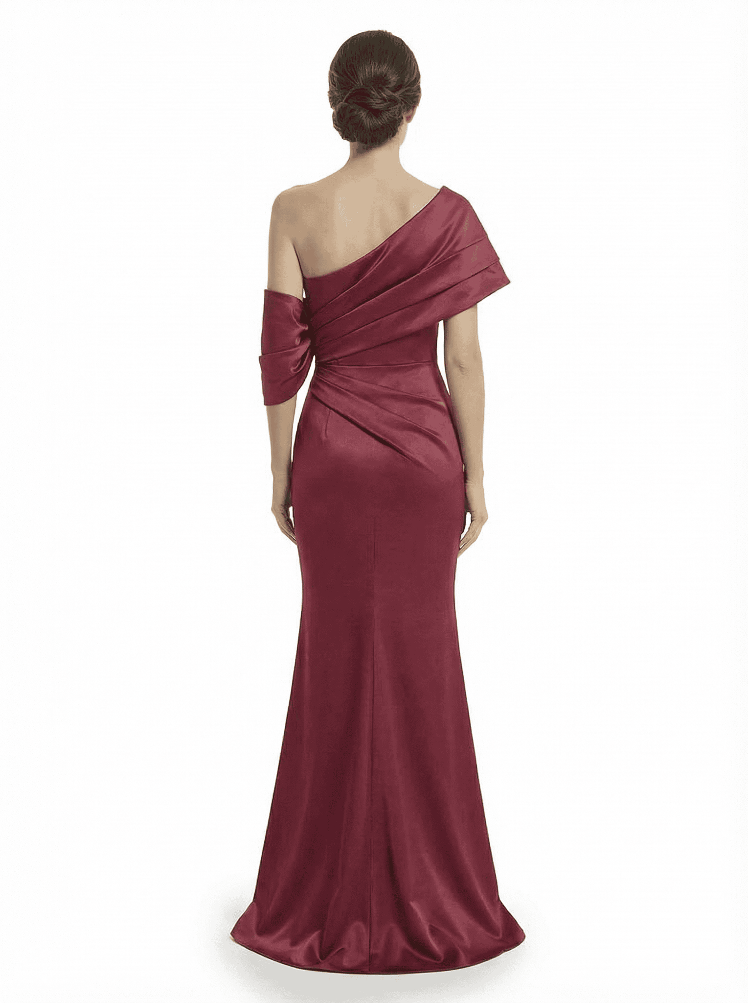 Chicsew Elegant Asymmetrical Straps Ruched Satin Mermaid Formal Mother Of The Groom Maxi Dresses