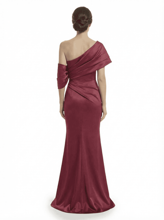 Chicsew Elegant Asymmetrical Straps Ruched Satin Mermaid Formal Mother Of The Groom Maxi Dresses