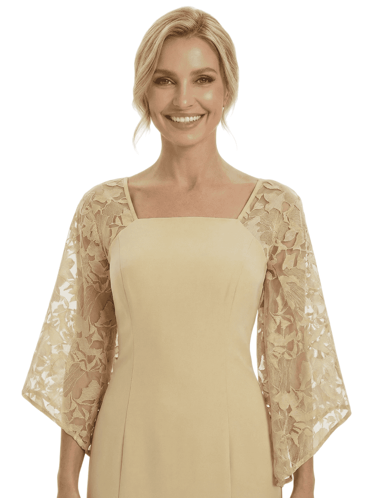 Chicsew Mother of The Groom Dresses Beautiful Square Neck Bell Sleeve Lace Midi Dress Classy Fitted Formal Bridal Party Attir