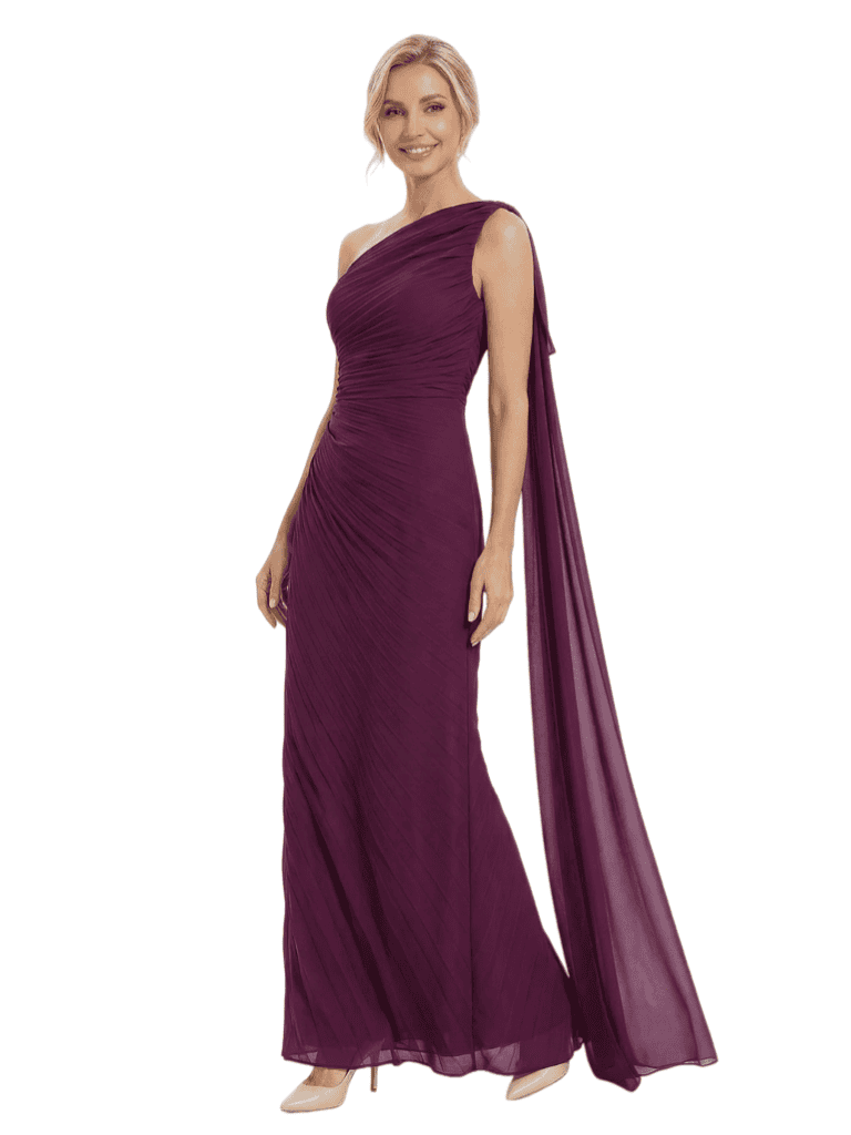 Chicsew Mother of The Bride Dresses Unique One Shoulder Chiffon Maxi Gown With Drape Detail Modern Ruched Formal Wedding Event Attire