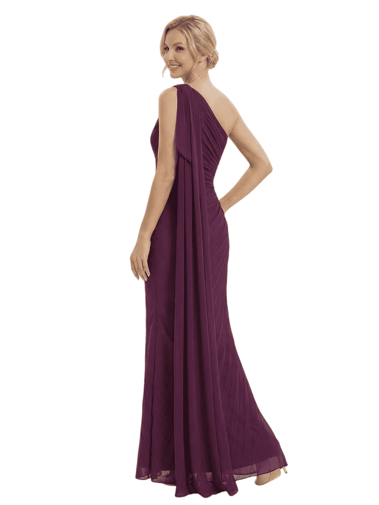 Chicsew Mother of The Bride Dresses Unique One Shoulder Chiffon Maxi Gown With Drape Detail Modern Ruched Formal Wedding Event Attire