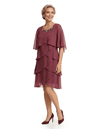 Chicsew Classy Multi-layer ruffles Knee-Length A-Line Chiffon Mother of The Bride Dress