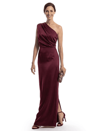 Chicsew Elegant One Shoulder Ruched Mermaid Satin Mother of The Bride Dress