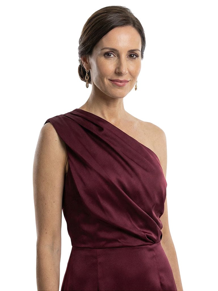 Chicsew Elegant One Shoulder Ruched Mermaid Satin Mother of The Bride Dress