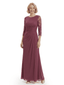 Chicsew Timeless Lace Long Sleeves Sheath Chiffon Gown Ruched Mother Of The Groom Dress Floor Length