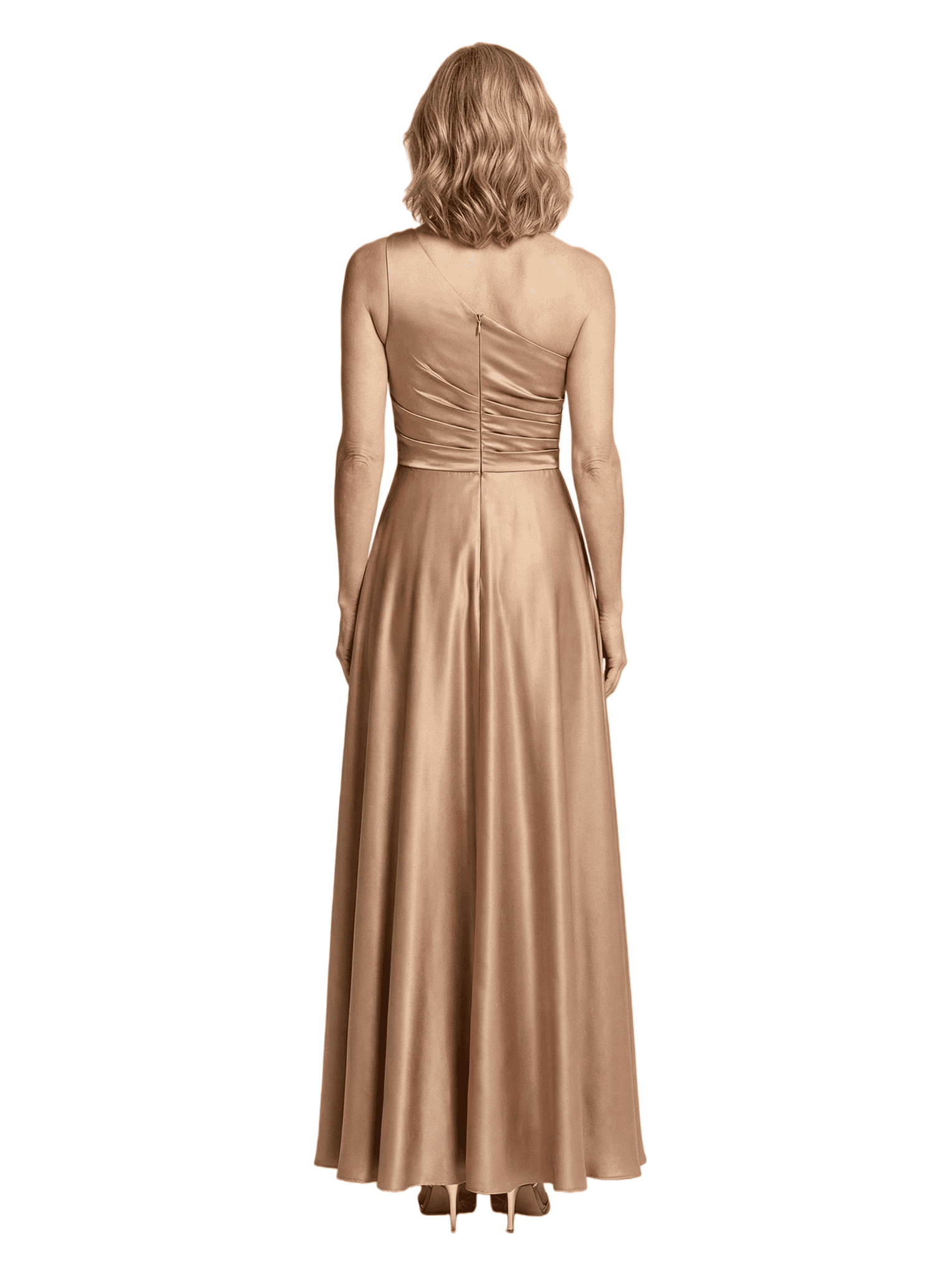Elegant One Shoulder Satin Mother of The Bride Dress Floor-Length A-Line Gown with Ruched Bodice Classy Wedding Guest Attire