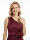 Chicsew Elegant One Shoulder Ruched Silky Satin Sheath Mother Of The Groom Gown With Side Slit