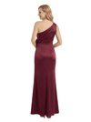 Chicsew Elegant One Shoulder Ruched Silky Satin Sheath Mother Of The Groom Gown With Side Slit