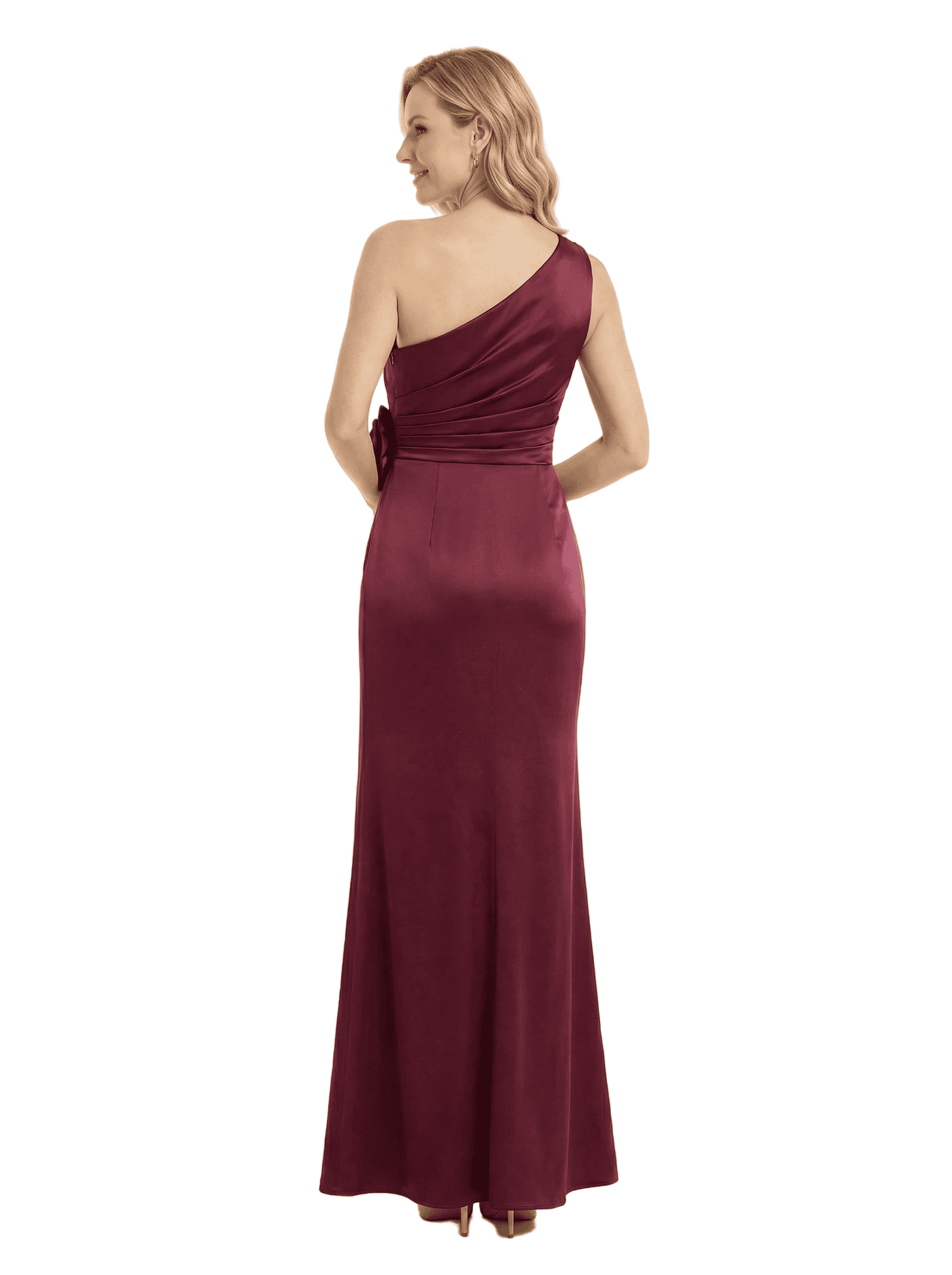 Chicsew Elegant One Shoulder Ruched Silky Satin Sheath Mother Of The Groom Gown With Side Slit