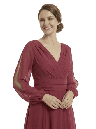 Chicsew Modern V-Neck Split Long Sleeves Mother Of The Groom Gown Chiffon Maxi Dress