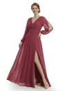 Chicsew Modern V-Neck Split Long Sleeves Mother Of The Groom Gown Chiffon Maxi Dress