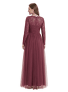 Chicsew Lace V-Neck Long Sleeves Mother Of The Bride Gown Floor-Length Tulle Party Dress