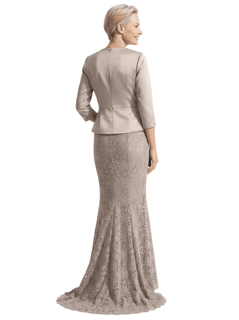Unique V-Neck 3/4 Sleeve Mother of The Groom Dress Lace Mermaid Gown with Lace Formal Occasion Wear