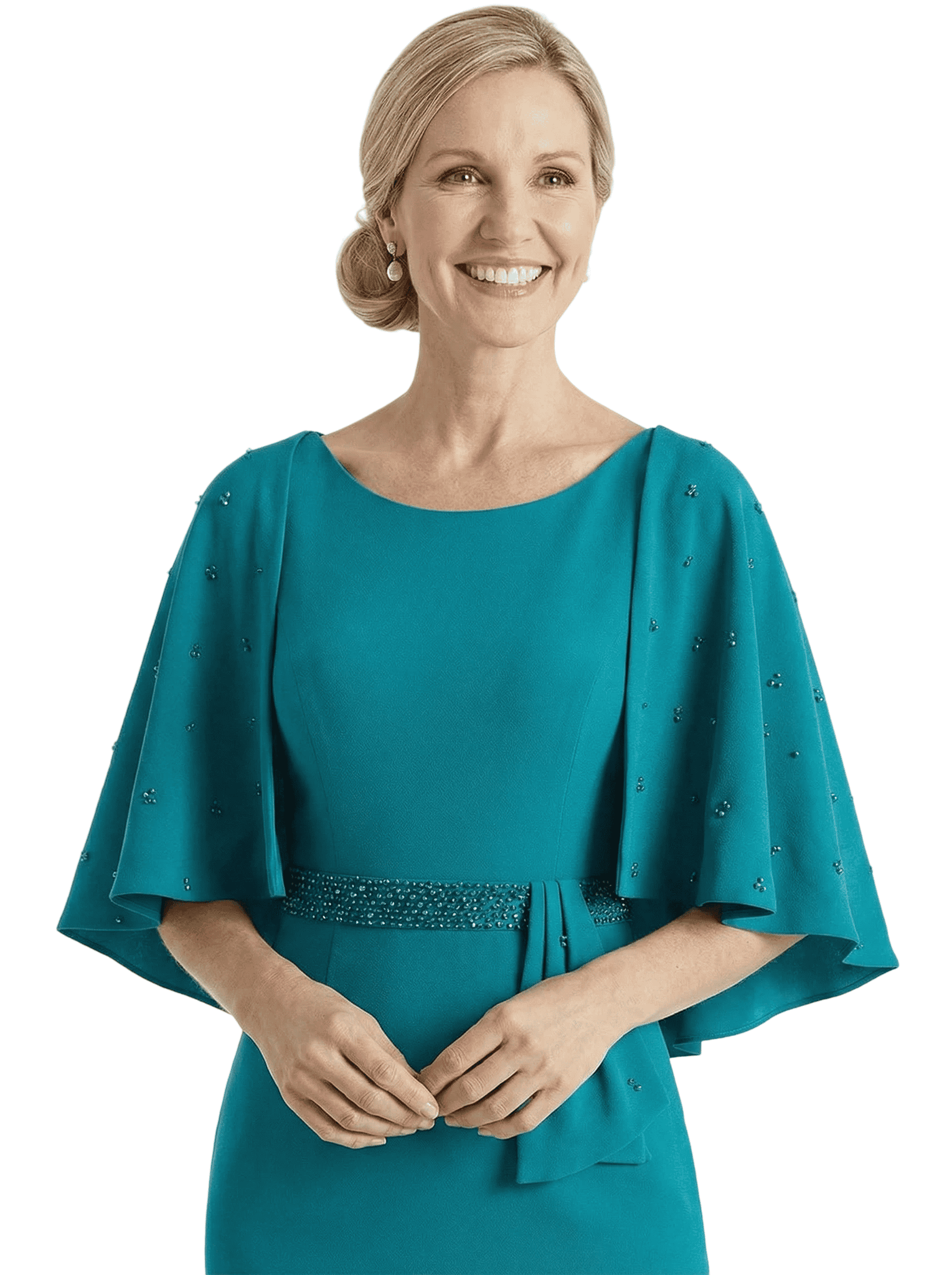 Chicsew Classy Scoop Beaded Cape Sleeves Knee-Length Sheath Mother Of Groom Gown