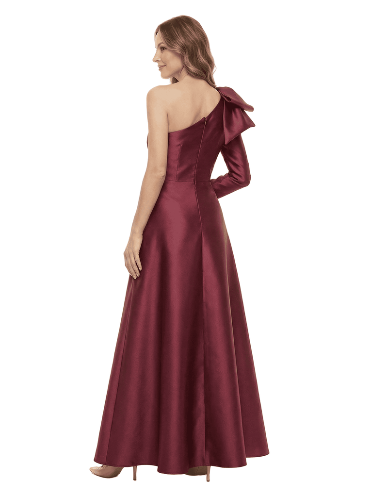 Chicsew Unique One Shoulder Bow Satin A-Line Floor Length Mother Of The Bride Gown