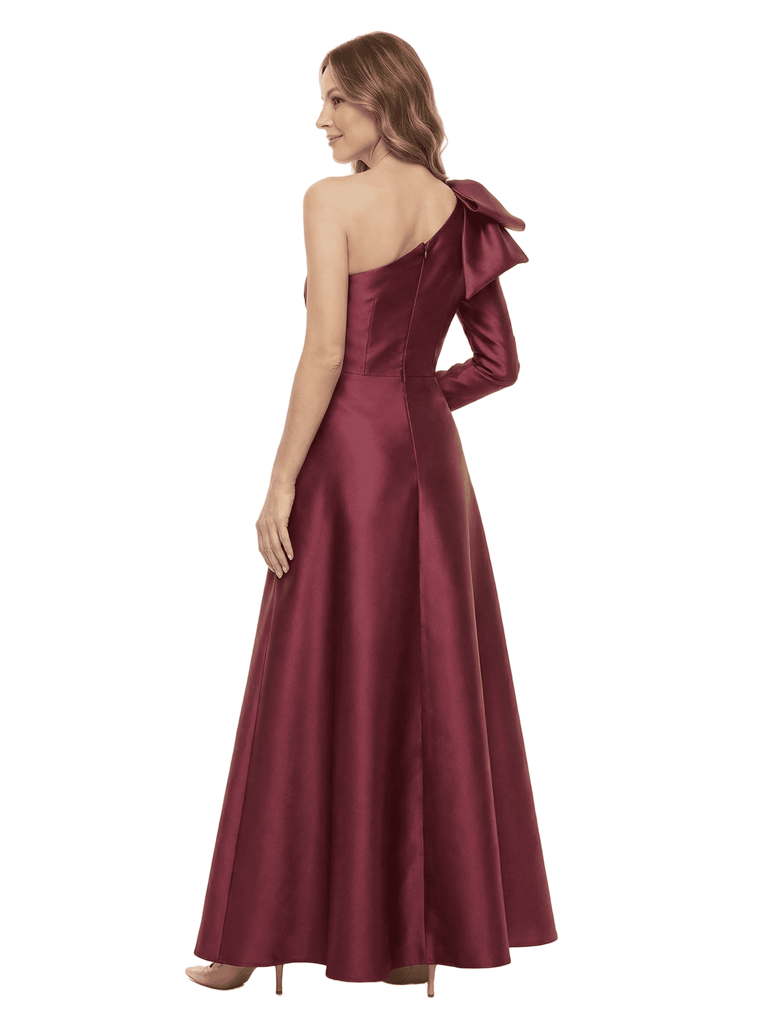 Chicsew Unique One Shoulder Bow Satin A-Line Floor Length Mother Of The Bride Gown