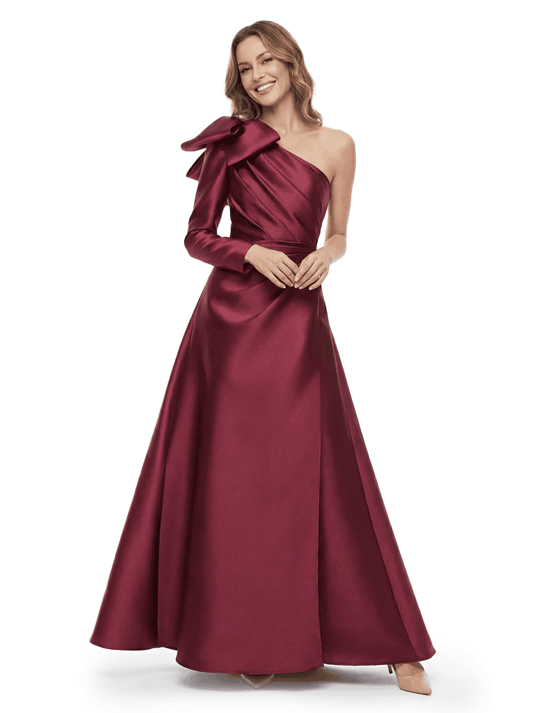 Chicsew Unique One Shoulder Bow Satin A-Line Floor Length Mother Of The Bride Gown