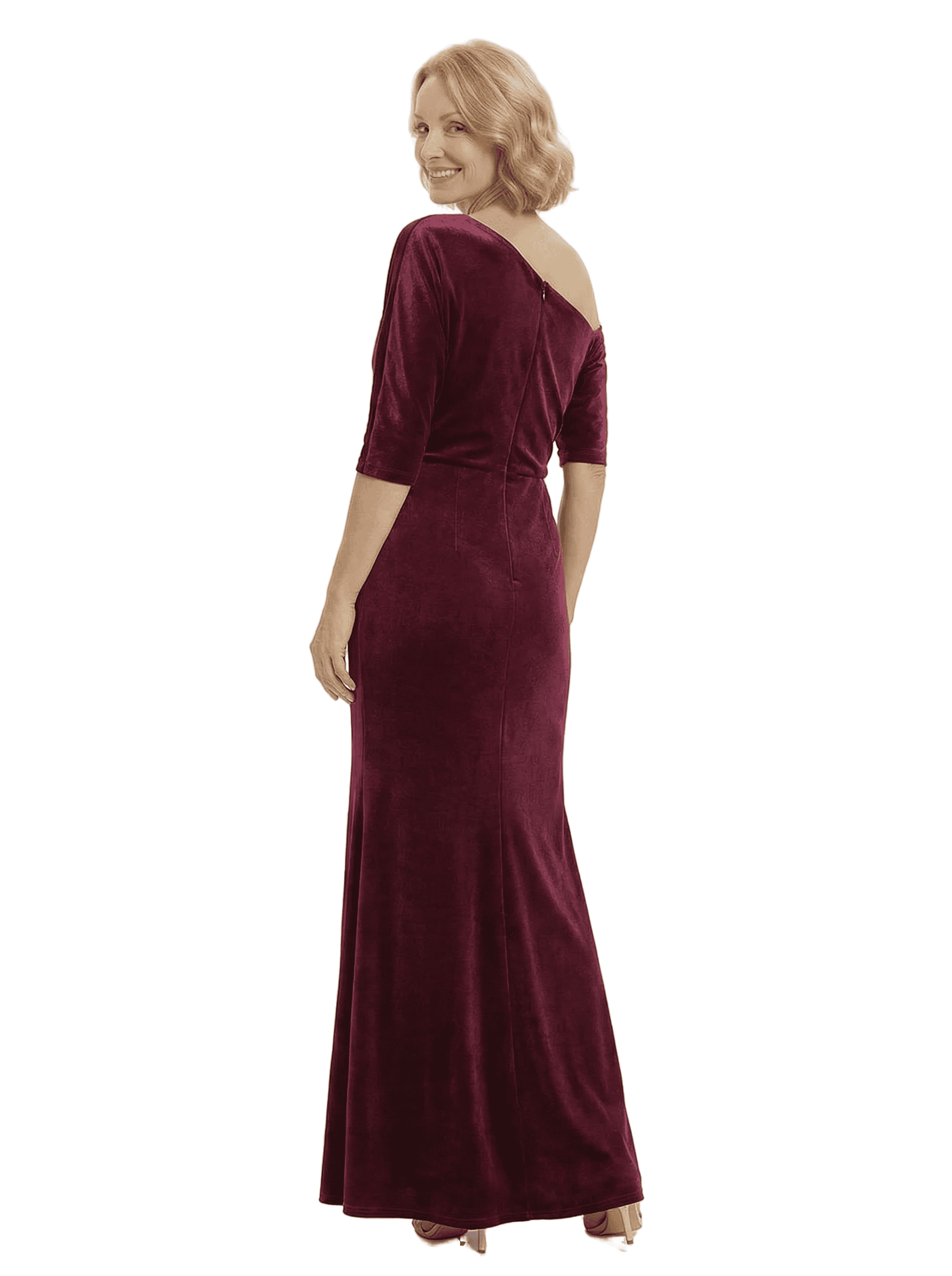 Chicsew Sophisticated Asymmetrical Neckline Velvet Half Sleeves Maxi Mother Of The Groom Dress