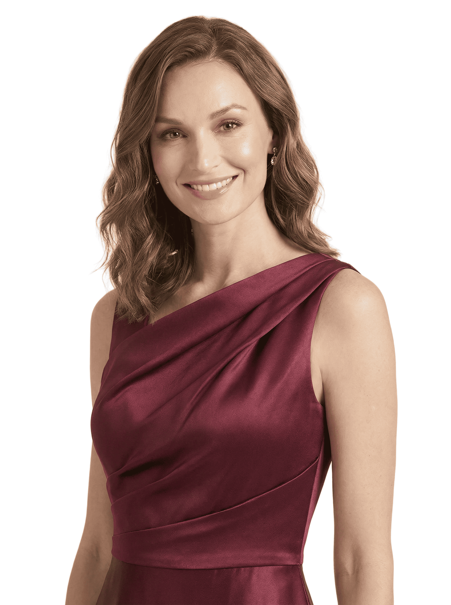 Chicsew Stunning Asymmetrical Neckline Sleeveless A-Line Satin Formal Dress For Mother Of The Bride