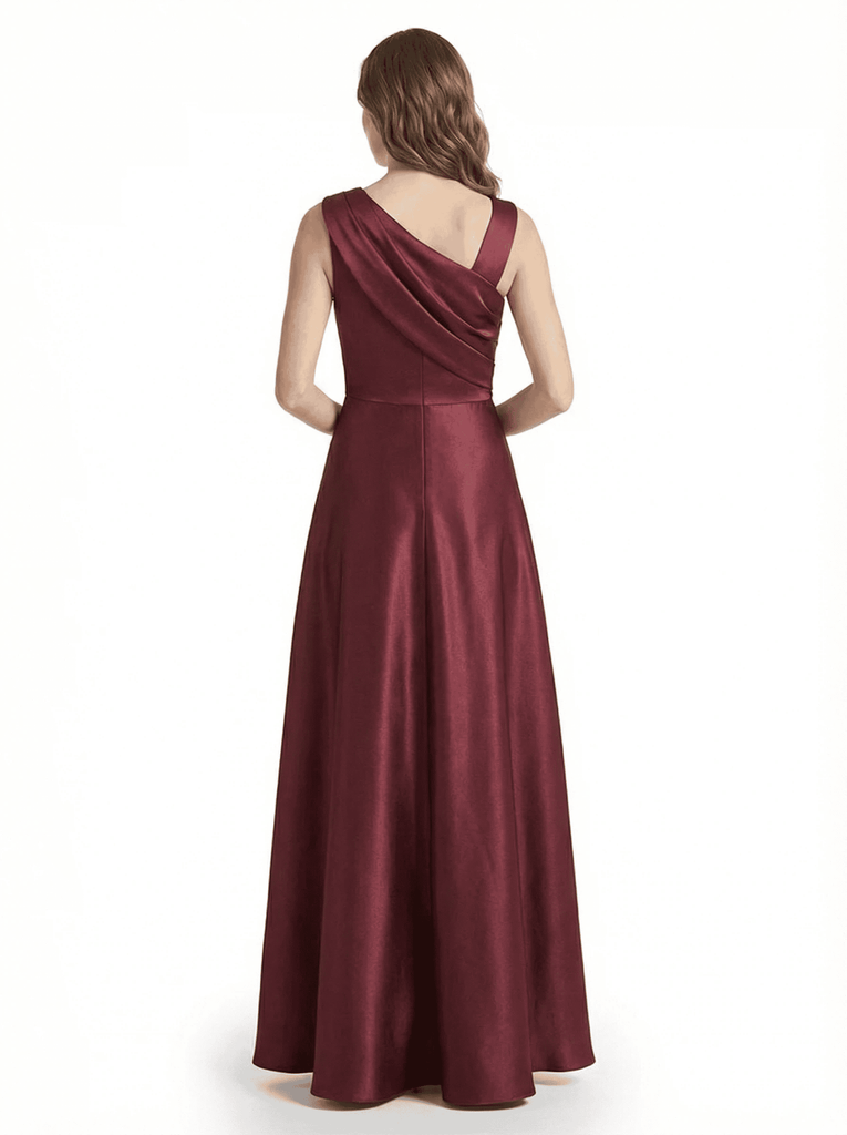 Chicsew Stunning Asymmetrical Neckline Sleeveless A-Line Satin Formal Dress For Mother Of The Bride