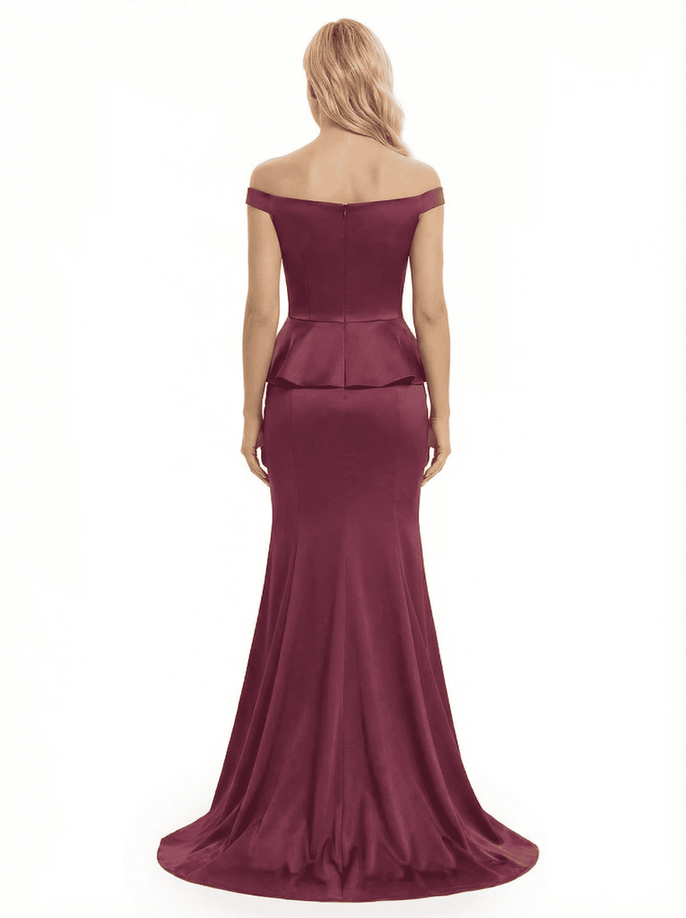 Chicsew Glamorous Off The Shoulder Soft Satin Mermaid Maxi Mother Of The Bride Dress