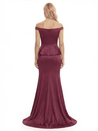 Chicsew Glamorous Off The Shoulder Soft Satin Mermaid Maxi Mother Of The Bride Dress