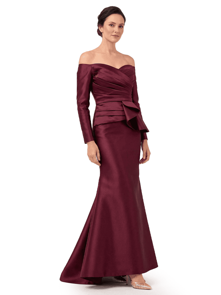 Chicsew Elegant Off Shoulder Long Sleeves Ruched Mermaid Mother Of The Bride Gown