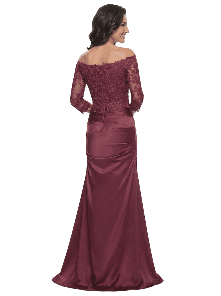 Chicsew Elegant Off Shoulder Lace 3/4 Sleeves Satin Mermaid Mother Of The Bride Dresses