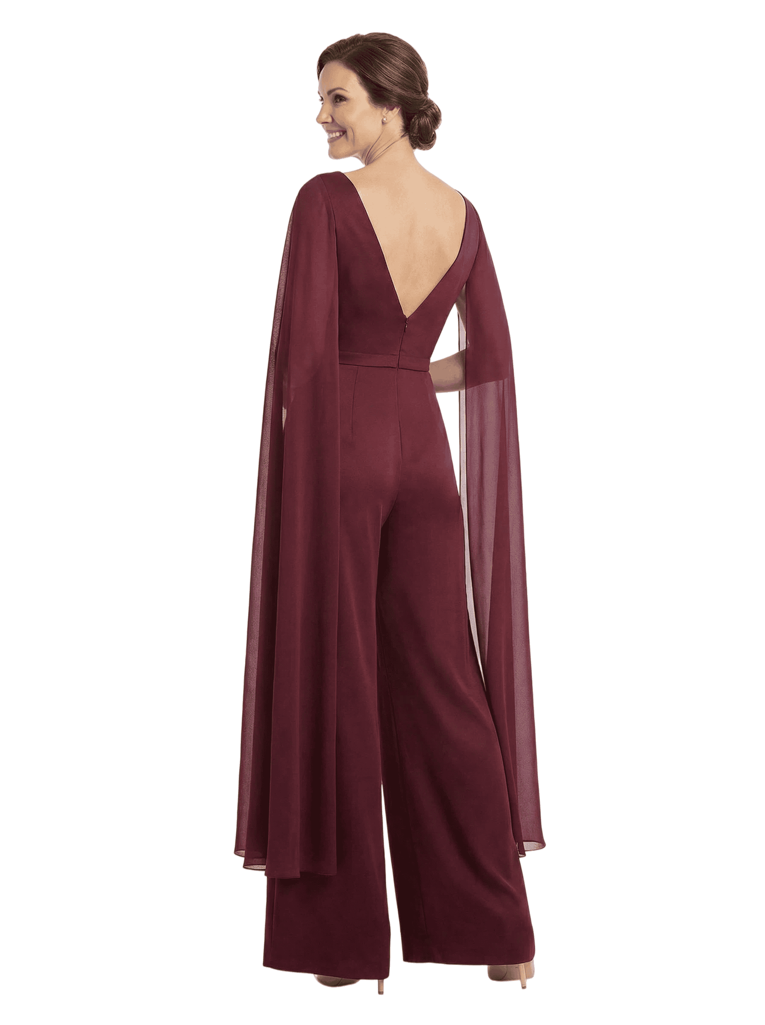 Chicsew Stylish Modern Jewel Long Sleeves Mother of The Bride Pantsuit Chiffon