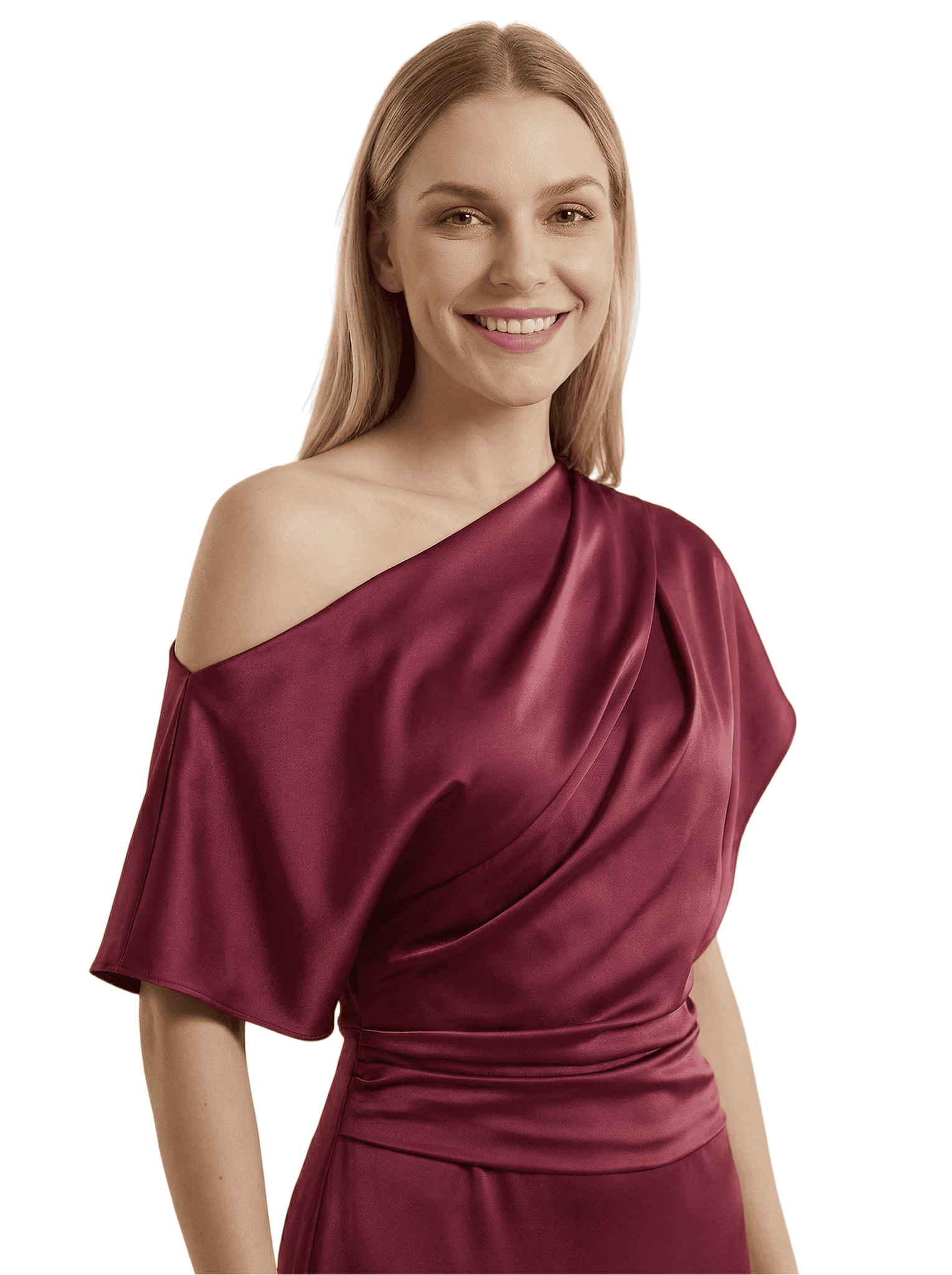 Chicsew Elegant One Shoulder Mermaid Satin Short Sleeve Mother Of The Bride Dresses