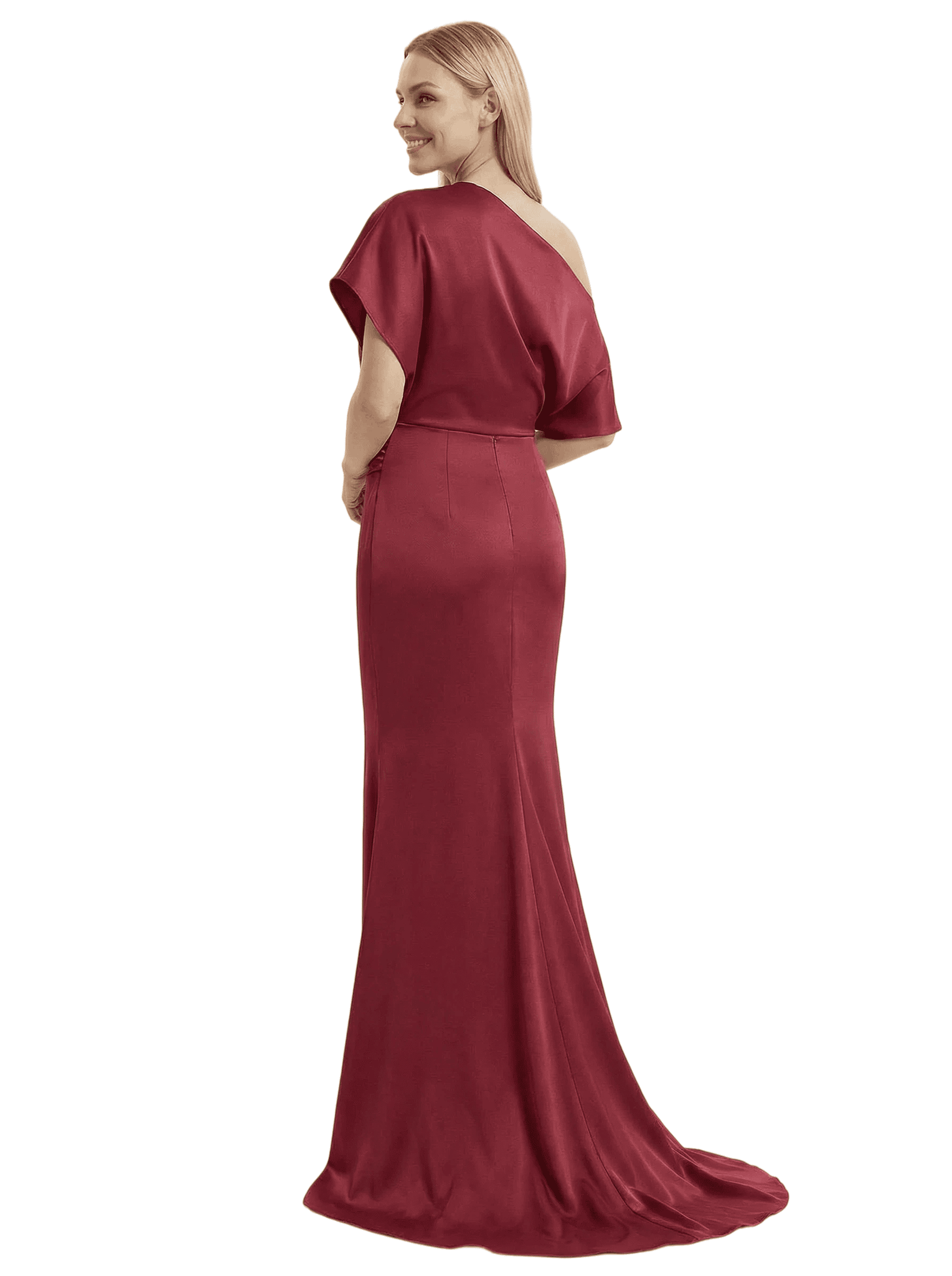 Chicsew Elegant One Shoulder Mermaid Satin Short Sleeve Mother Of The Bride Dresses