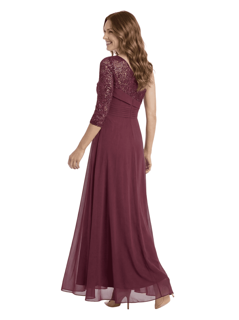 Chicsew Elegant One Shoulder 3/4 Sleeves Chiffon Mother of The Bride Gown