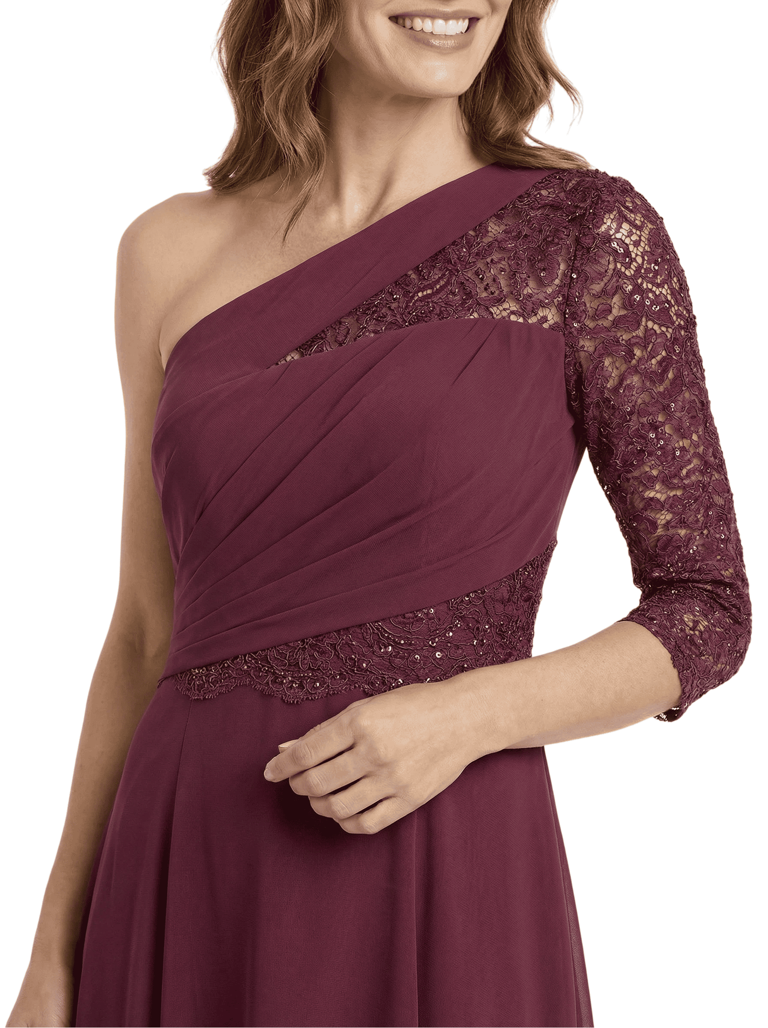 Chicsew Elegant One Shoulder 3/4 Sleeves Chiffon Mother of The Bride Gown