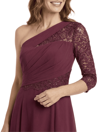 Chicsew Elegant One Shoulder 3/4 Sleeves Chiffon Mother of The Bride Gown