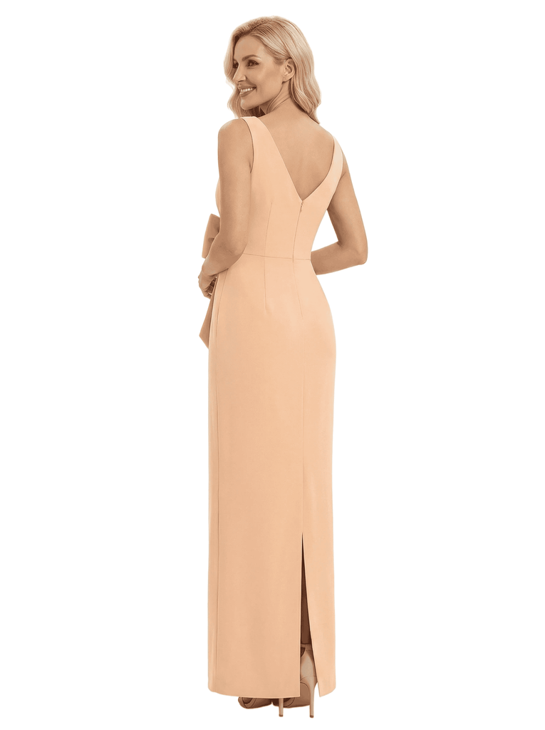 Chicsew V-Neck Sheath Sleeveless Mother of The Bride Dress Crepe