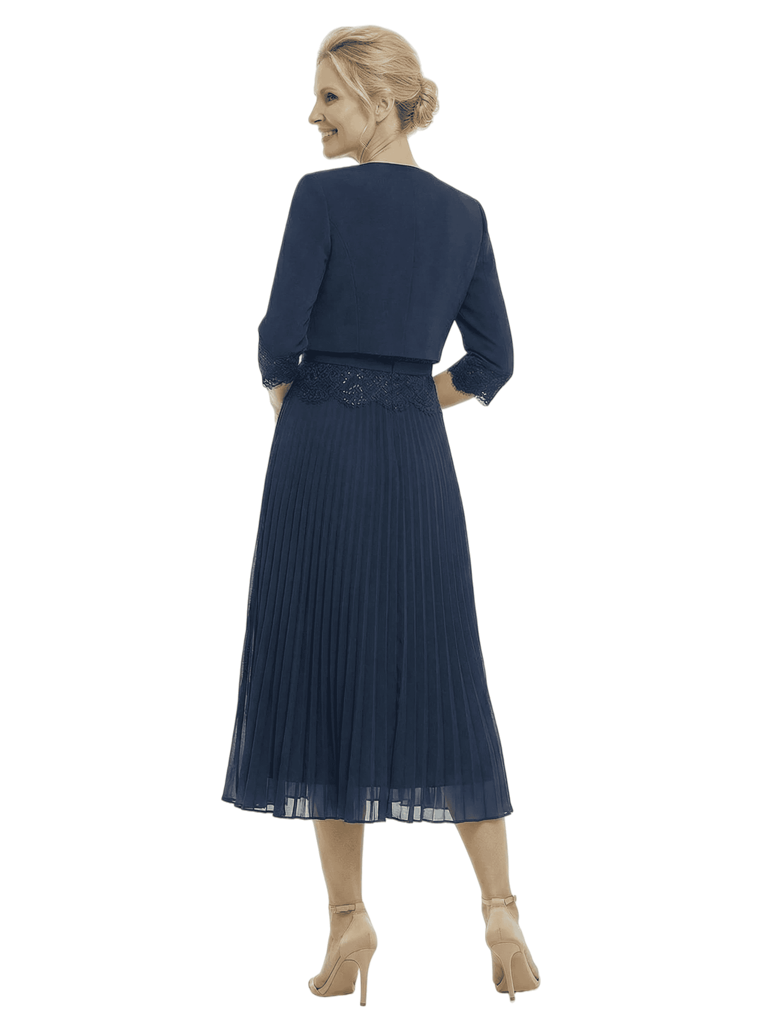 Chicsew Mother of Bride Dresses and Jacket Classy 3/4 Sleeve Lace Midi Dress Beautiful Timeless Style