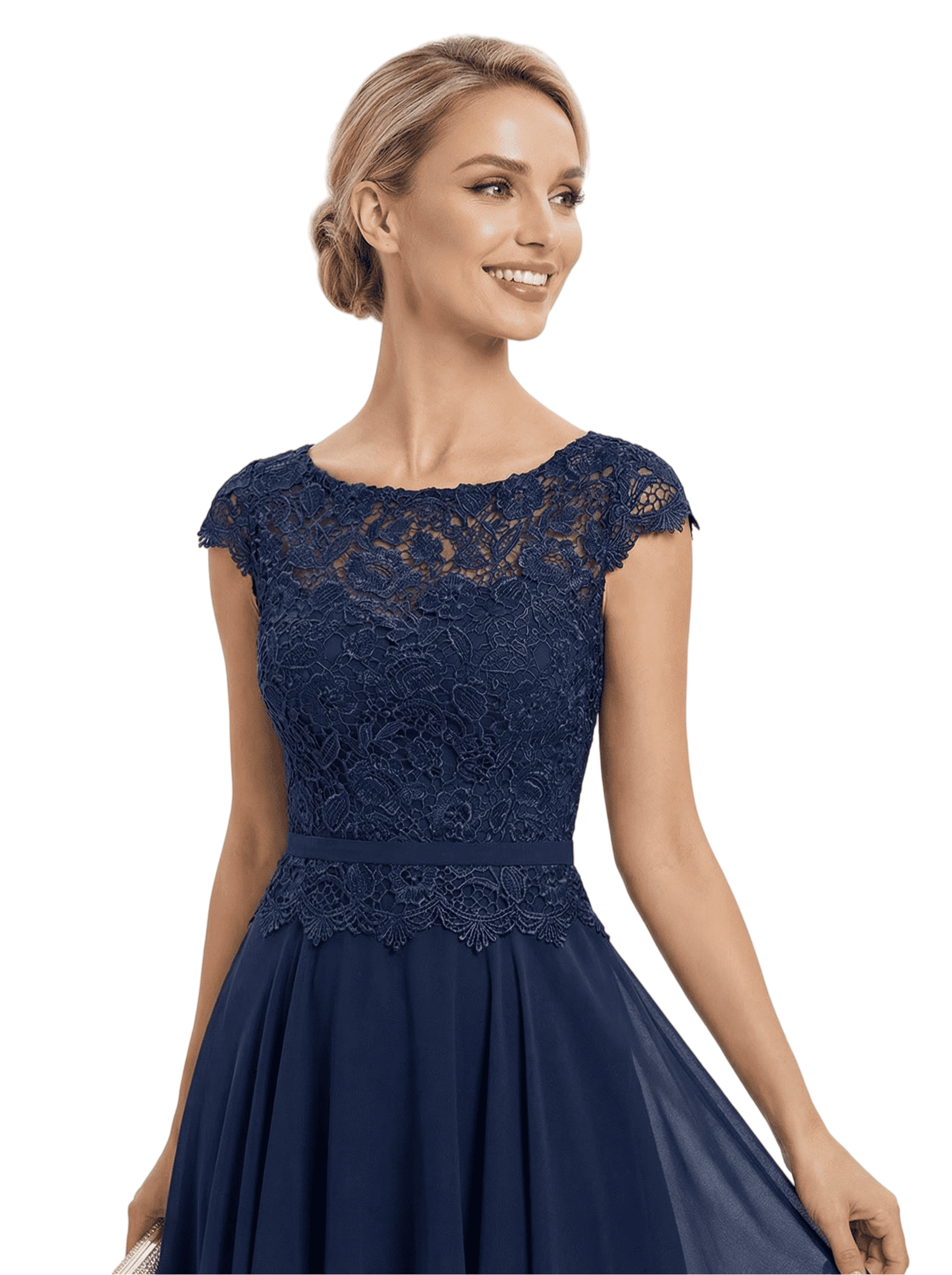 Chicsew Charming Scalloped Lace Boat Neck Cap Sleeves Mother Of The Bride Dress
