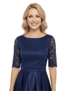 Chicsew Elegant Boat Neck Lace 3/4 Sleeves Satin Ankle-Length A-Line Mother Of The Bride Dress