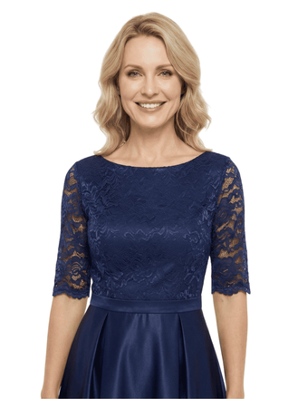 Chicsew Elegant Boat Neck Lace 3/4 Sleeves Satin Ankle-Length A-Line Mother Of The Bride Dress