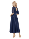 Chicsew Elegant Boat Neck Lace 3/4 Sleeves Satin Ankle-Length A-Line Mother Of The Bride Dress