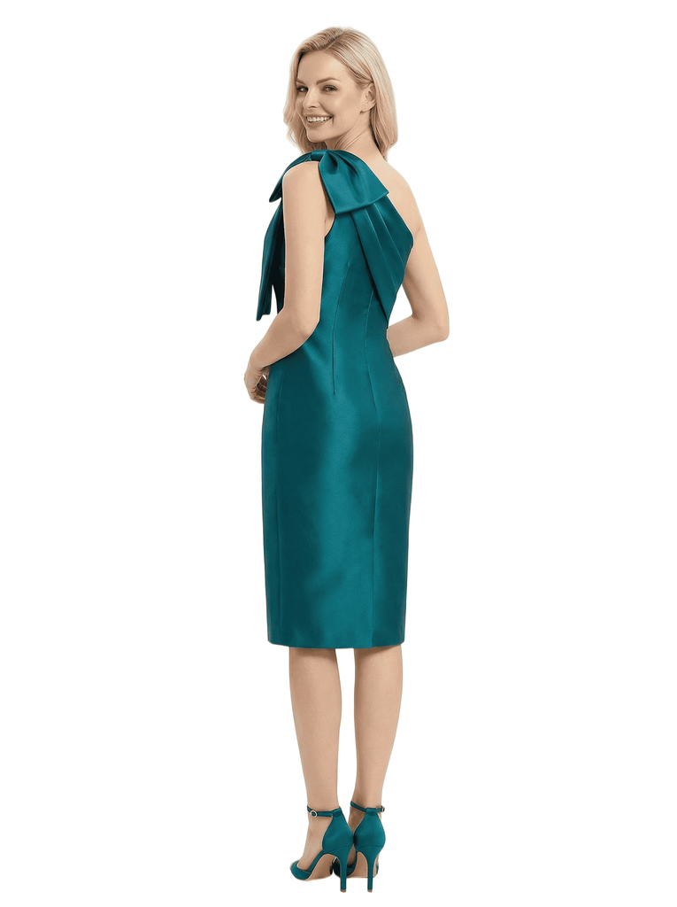 Chicsew Elegant One Shoulder Bow Knot Satin Sheath Mother Of The Bride Dress