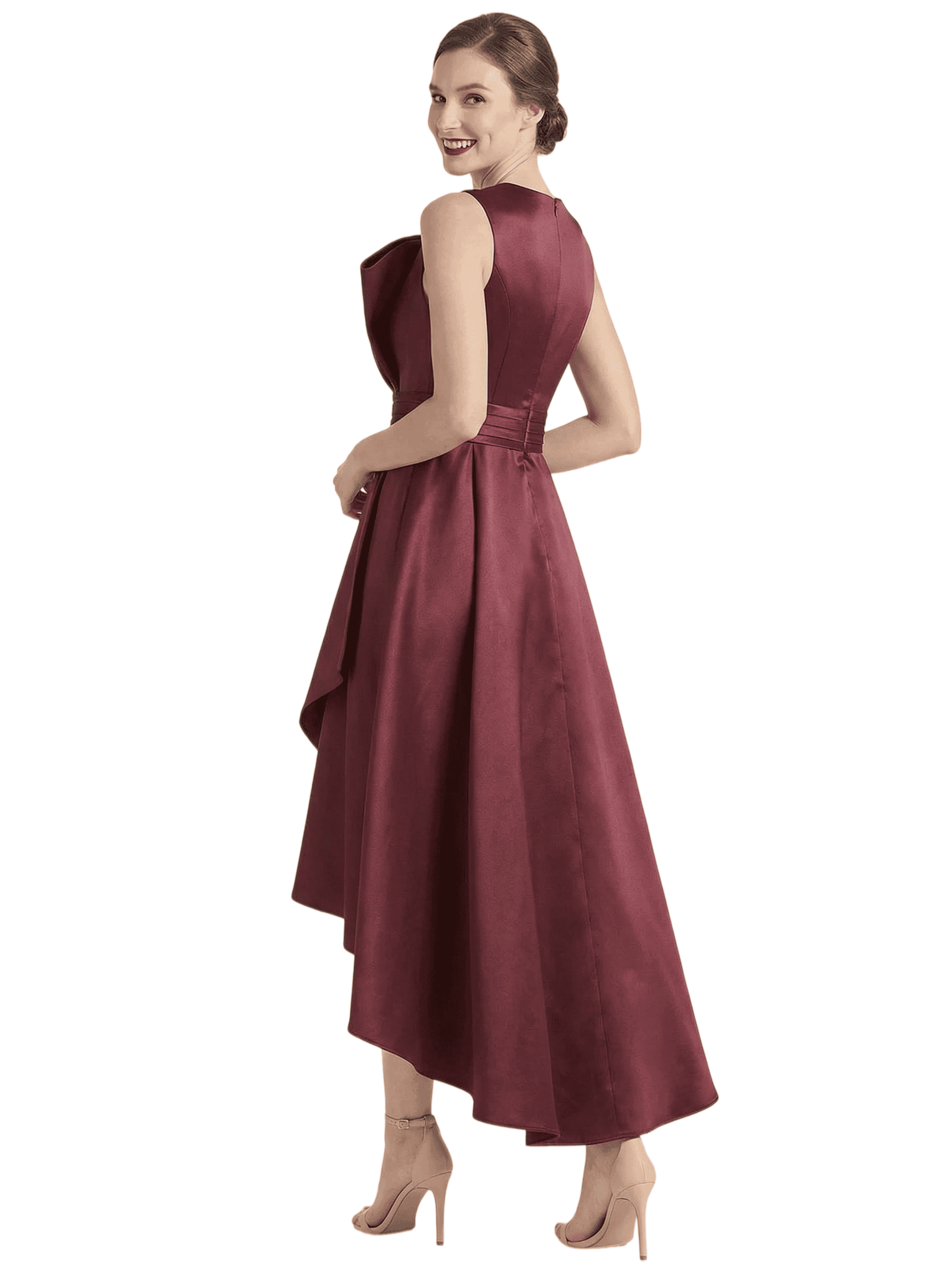 Chicsew Elegant Mother of The Bride Dress V-Neck Satin High-Low A-Line Gown
